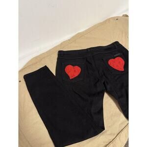 Dolce & Gabbana Jeans Mens 48 Black Red Heart Embroidered Pockets Made Italy